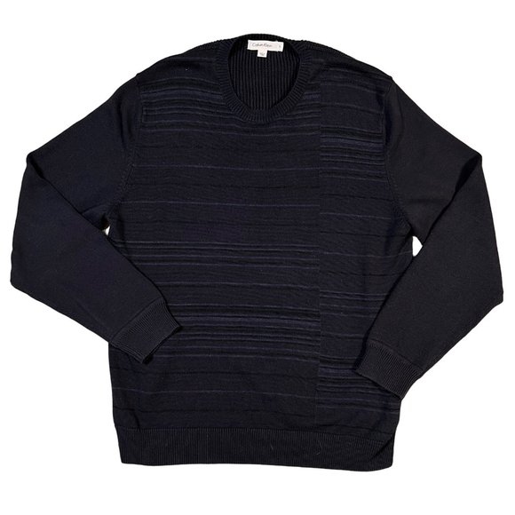 CALVIN KLEIN Sweater Men's Long Sleeve Crew Neck Striped Knit Pullover Blue Lg - Picture 1 of 10